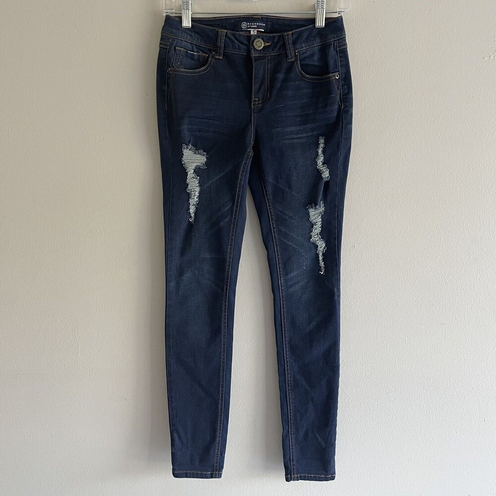 Boom Boom Jeans Distressed Stretch Skinny Jeans Size 5 Mid Rise Dark Blue Wash22